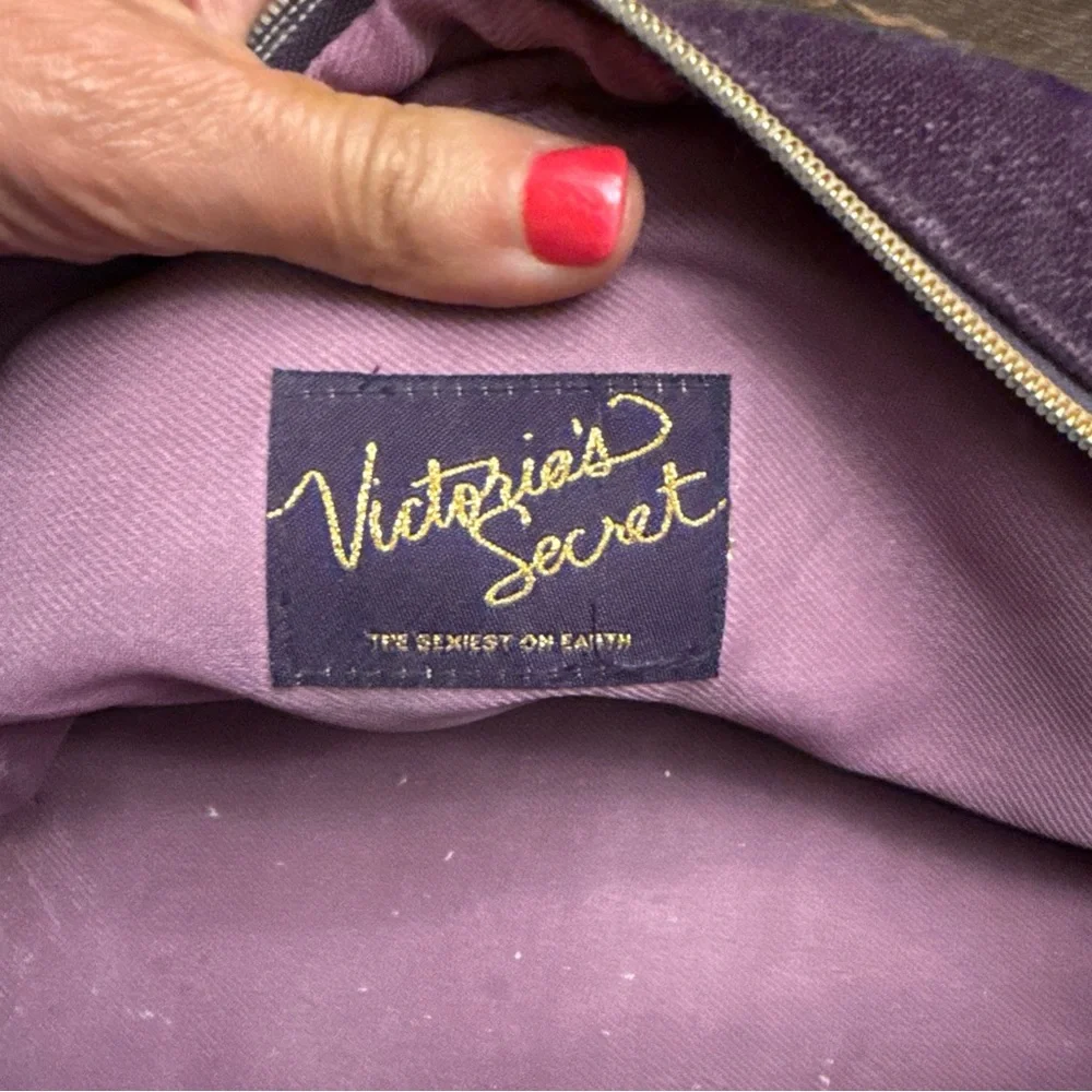 Vintage Y2K 1990’s Victoria's Secret Handbag Purple Velvet Satchel Bag Cosmetic