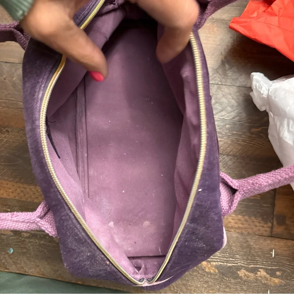 Vintage Y2K 1990’s Victoria's Secret Handbag Purple Velvet Satchel Bag Cosmetic