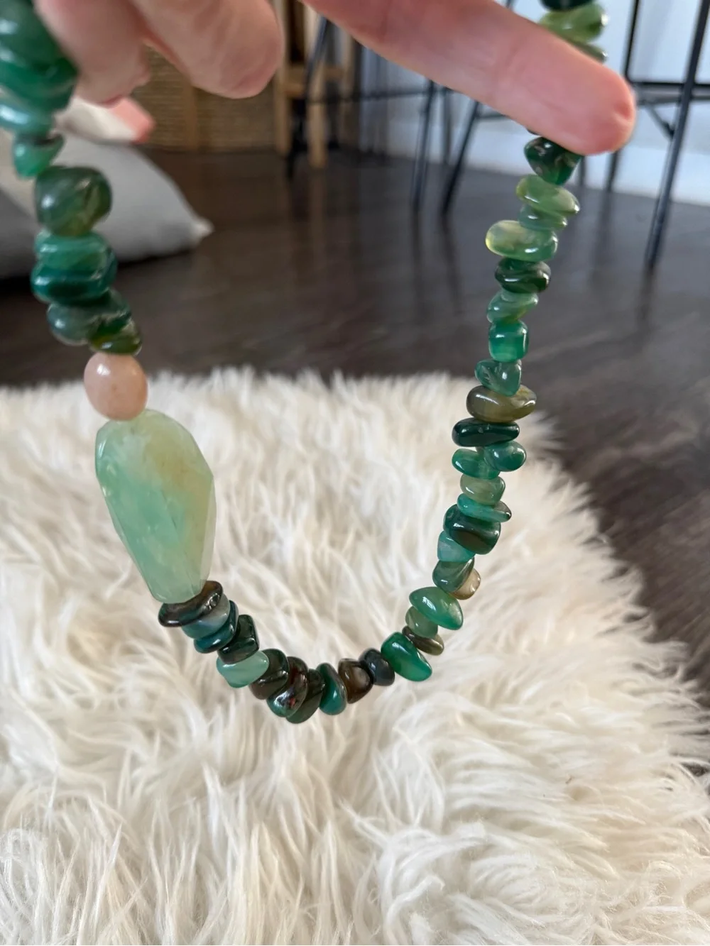 Chic Green Beaded Stone Necklace for Women