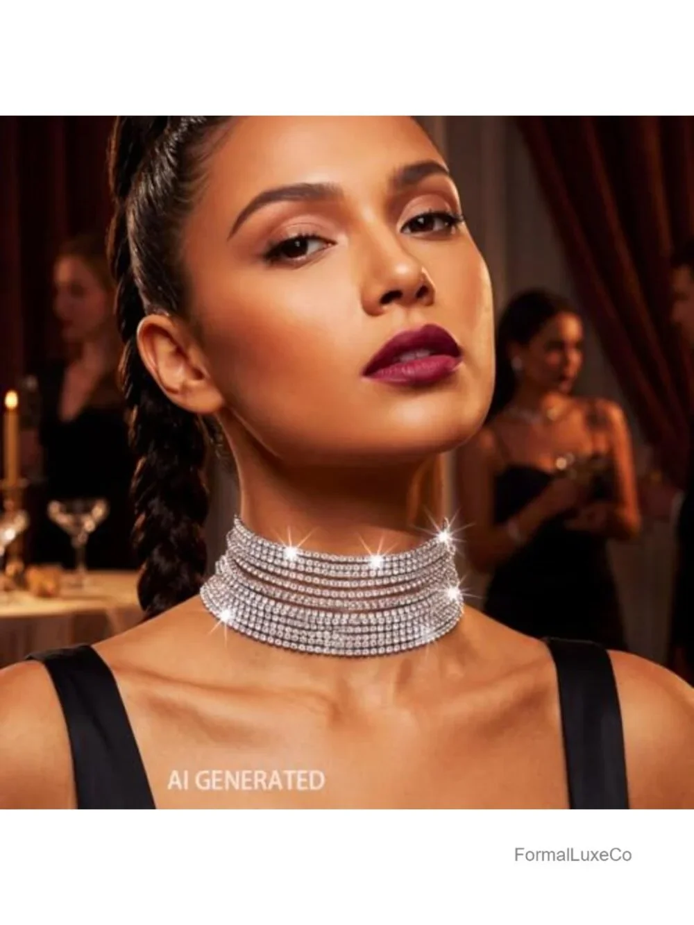 Rhinestone Choker Necklace Cable Chain Sparkly Crystal Short Necklace Prom Party