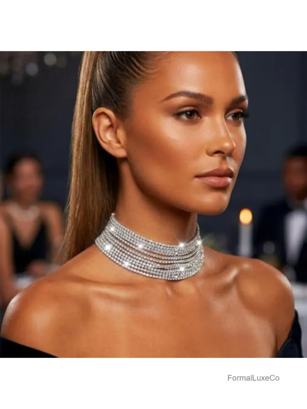 Rhinestone Choker Necklace Cable Chain Sparkly Crystal Short Necklace Prom Party