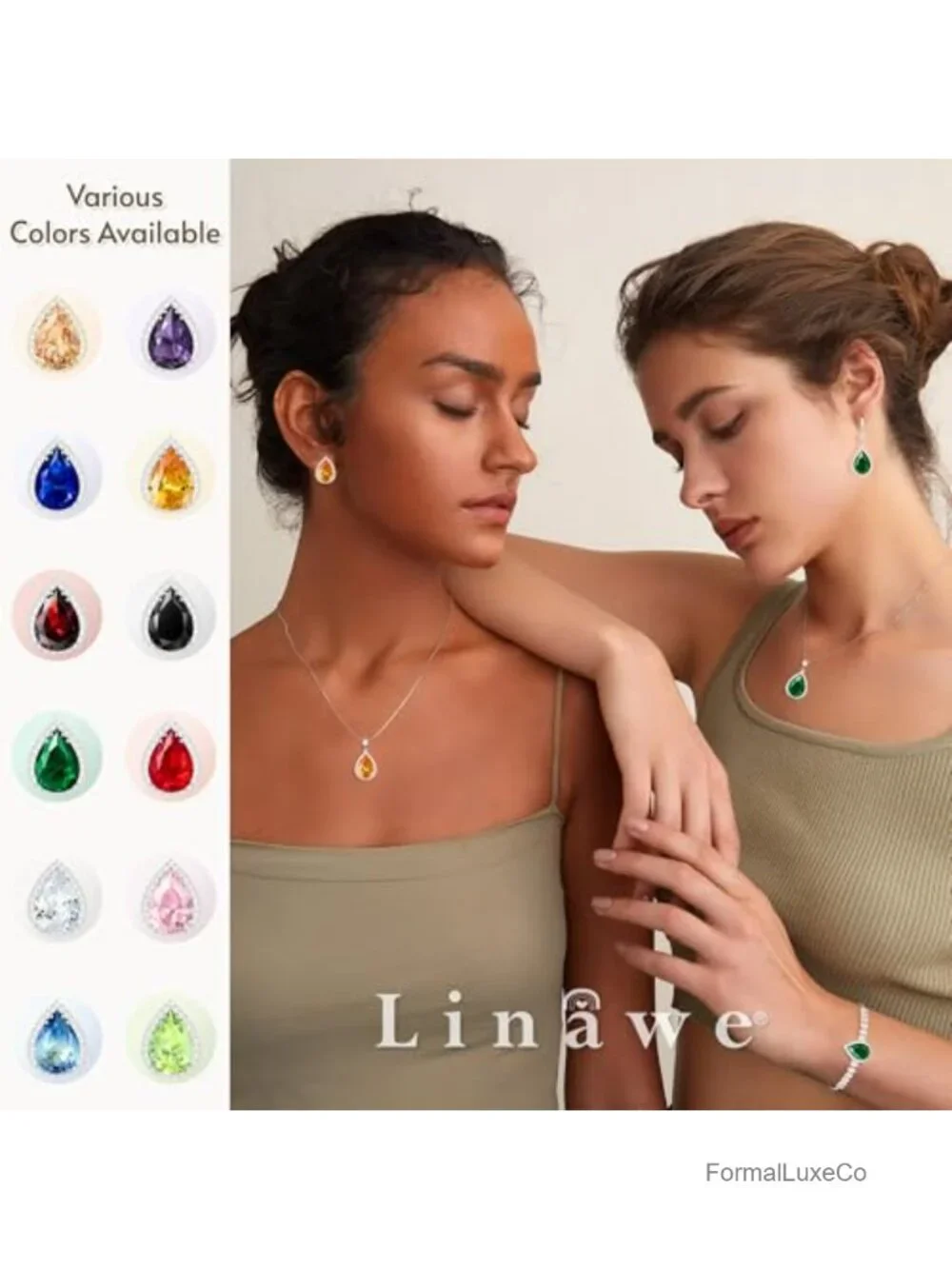 Crystal Pendant Necklace Cubic Zirconia 14K Gold Plated Stainless Steel Chain