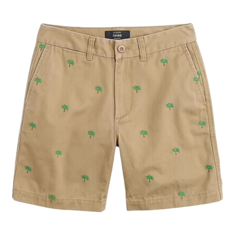J. Crew Womens‎ Chino Shorts Tan Green Palm Trees Embroidery Size 4