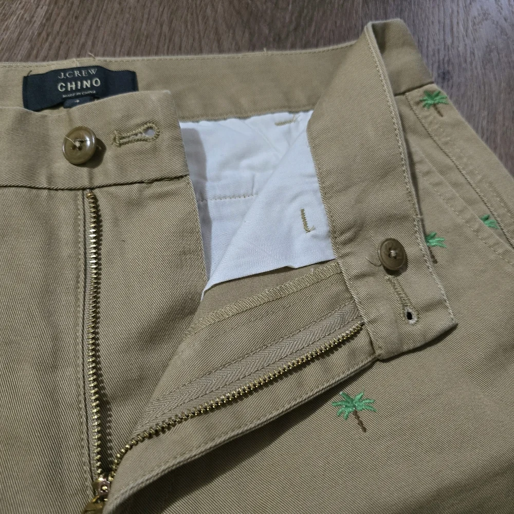 J. Crew Womens‎ Chino Shorts Tan Green Palm Trees Embroidery Size 4