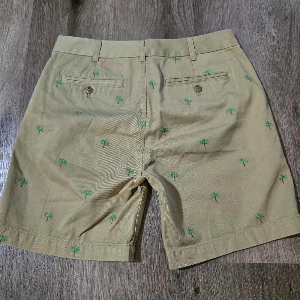 J. Crew Womens‎ Chino Shorts Tan Green Palm Trees Embroidery Size 4
