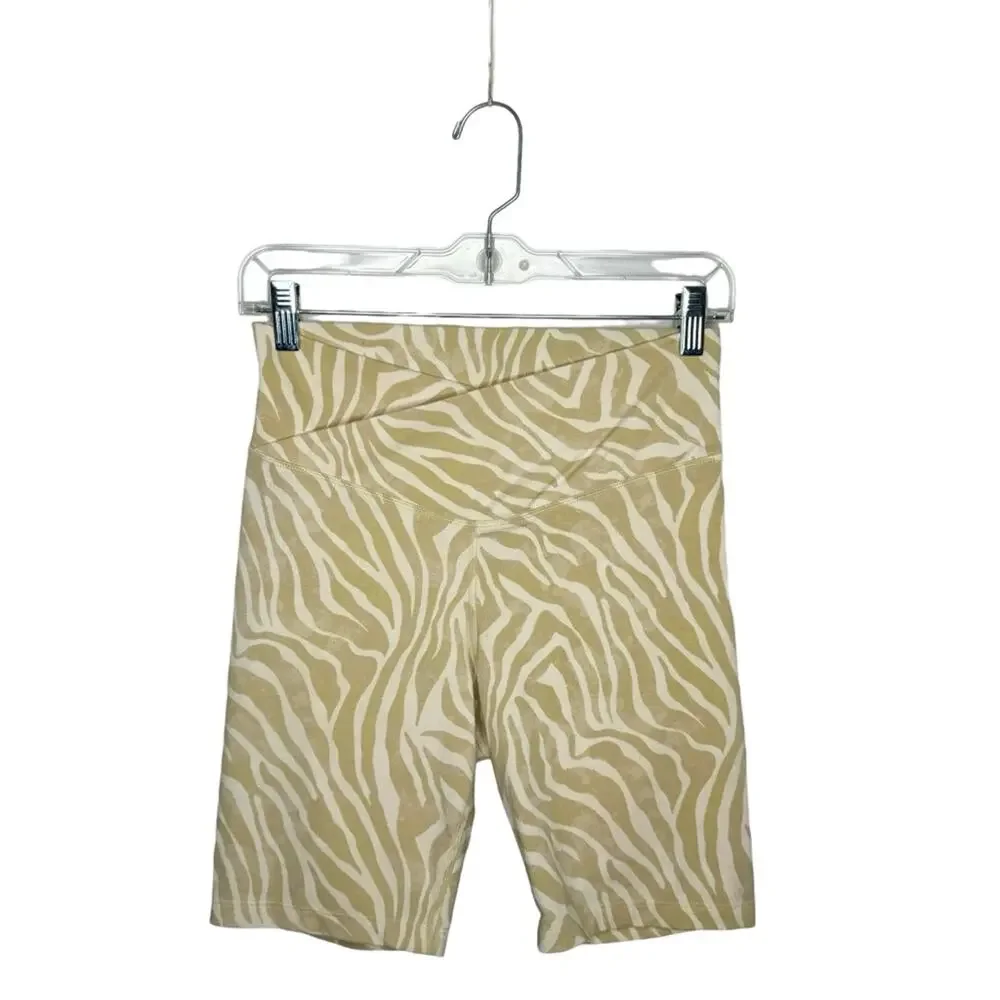 OLD NAVY / tan white zebra printed extra high rise biker shorts / M