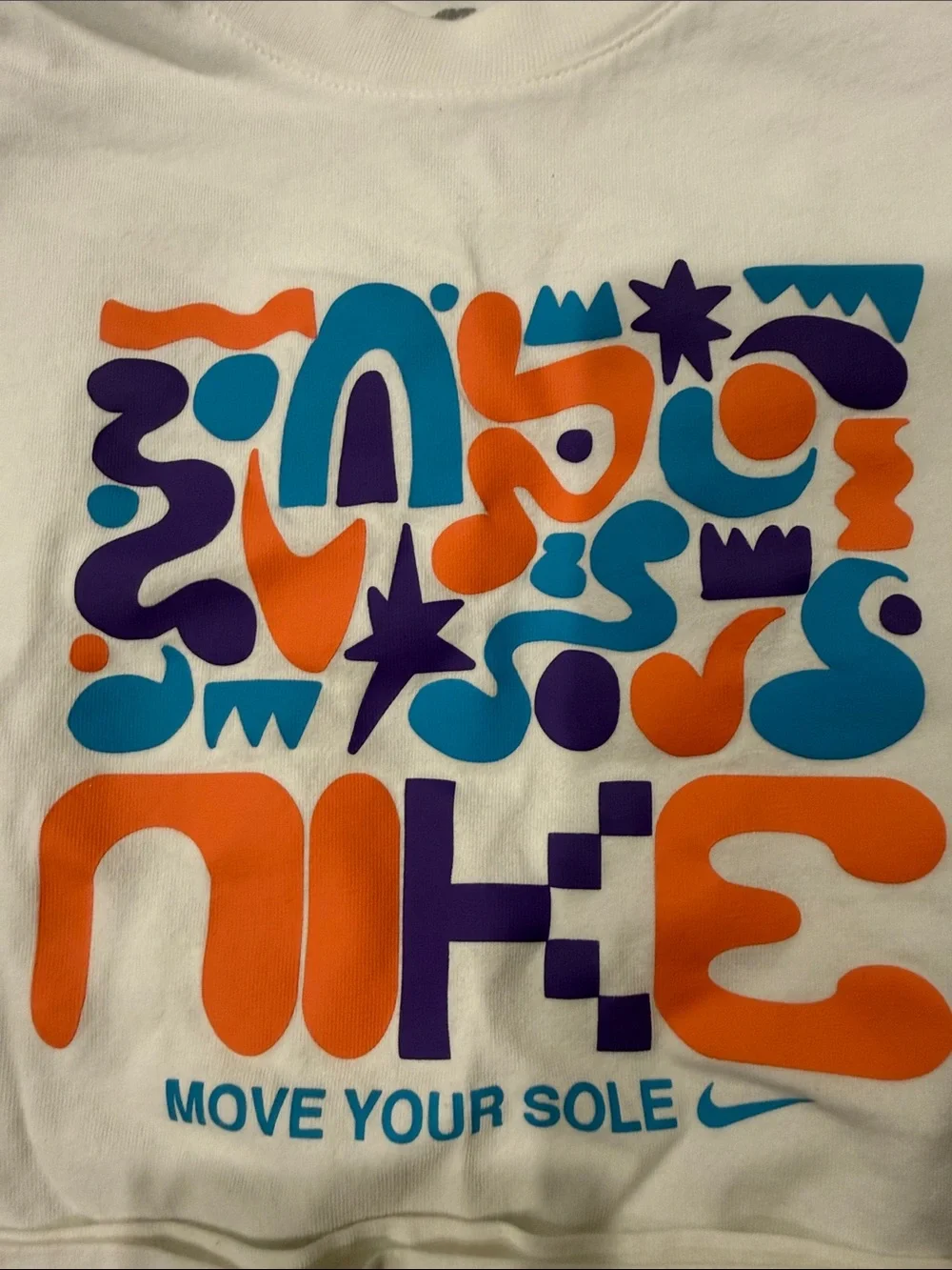 Nike White Kids' Graphic Tee with Orange & Blue Print