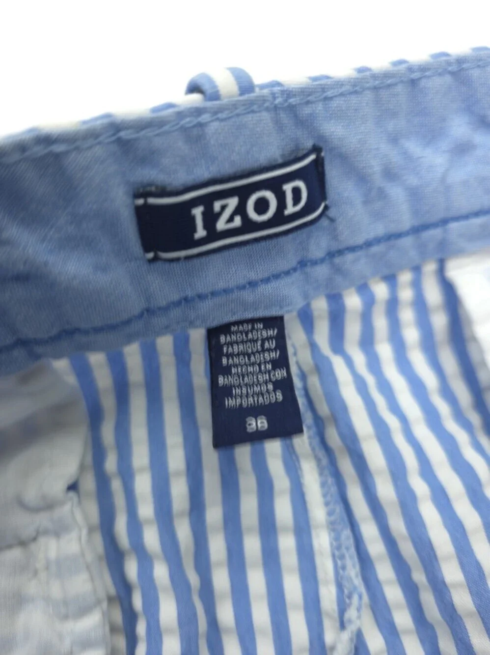 Izod Men's Blue and White Striped Seersucker Shorts Sz 36