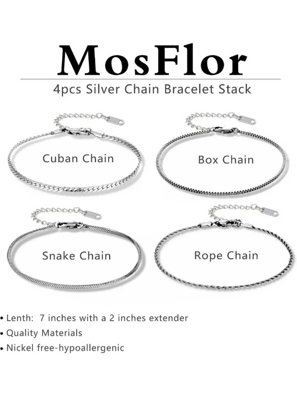 Dainty Gold/Silver Chain Bracelet Stack for Men - 14K Plated Adjustable Cross