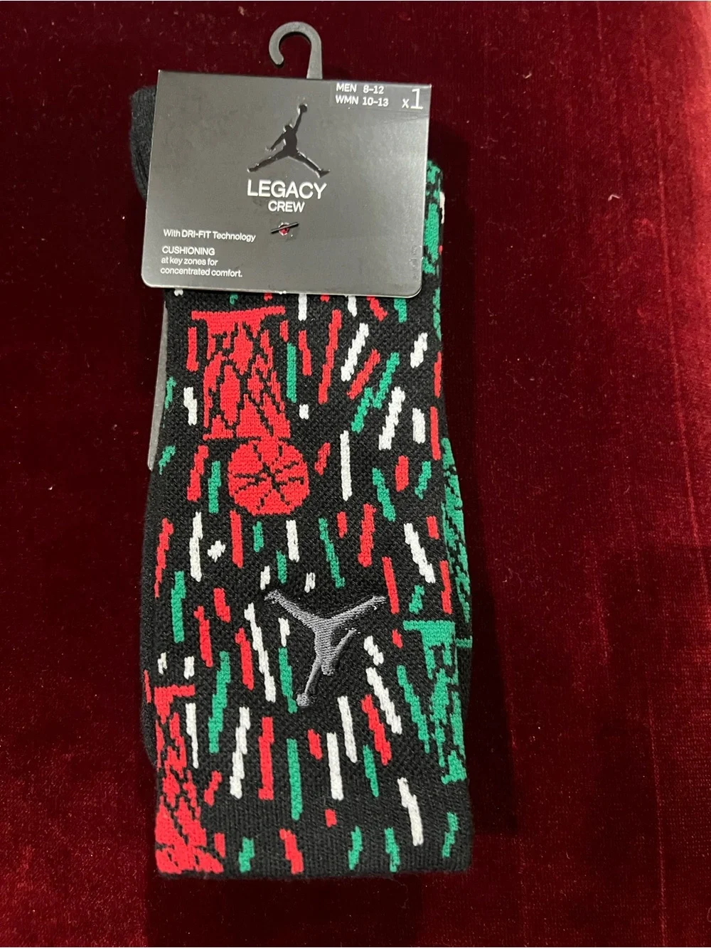 Air Jordan x Nina Chanel Abney Crew Socks 'Black Green Red' Size L