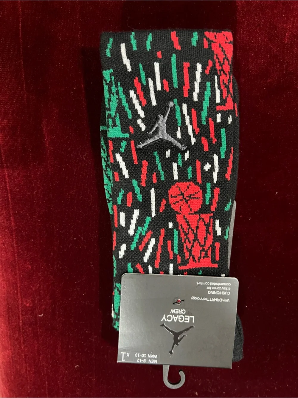 Air Jordan x Nina Chanel Abney Crew Socks 'Black Green Red' Size L