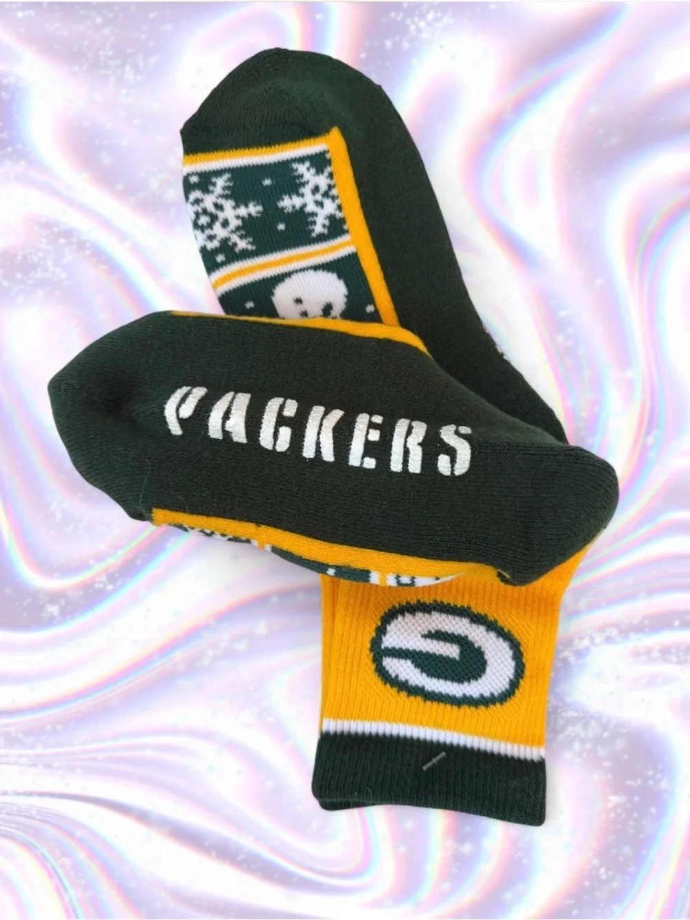 Green & Gold Team Logo Holiday Socks - Men