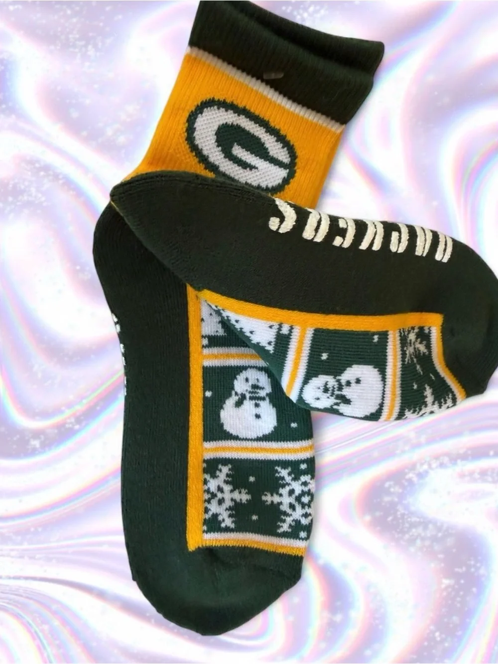 Green & Gold Team Logo Holiday Socks - Men