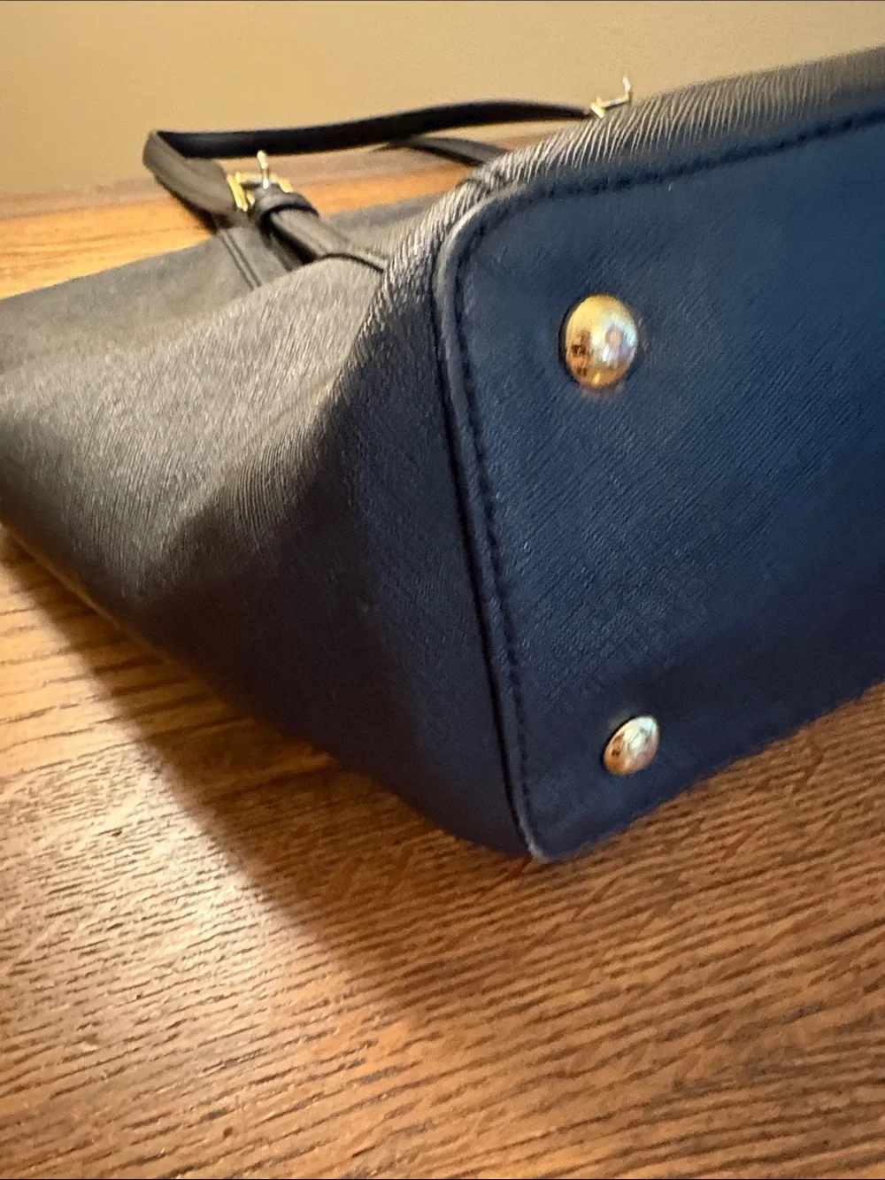 Michael Kors Navy Saffiano Leather Tote with Gold Logo Charm