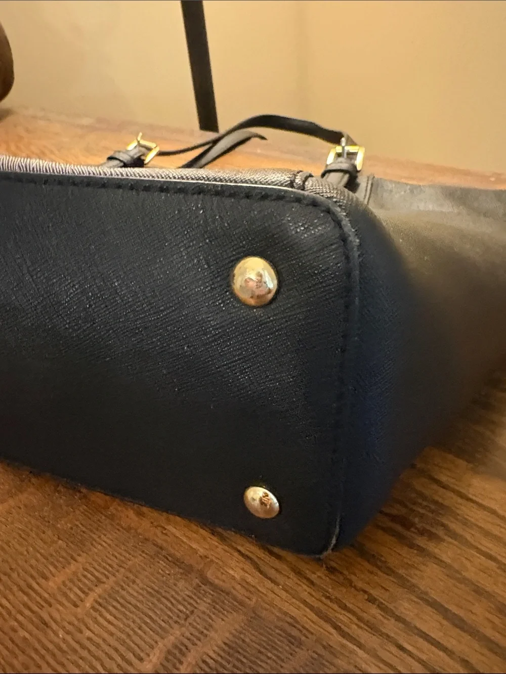 Michael Kors Navy Saffiano Leather Tote with Gold Logo Charm
