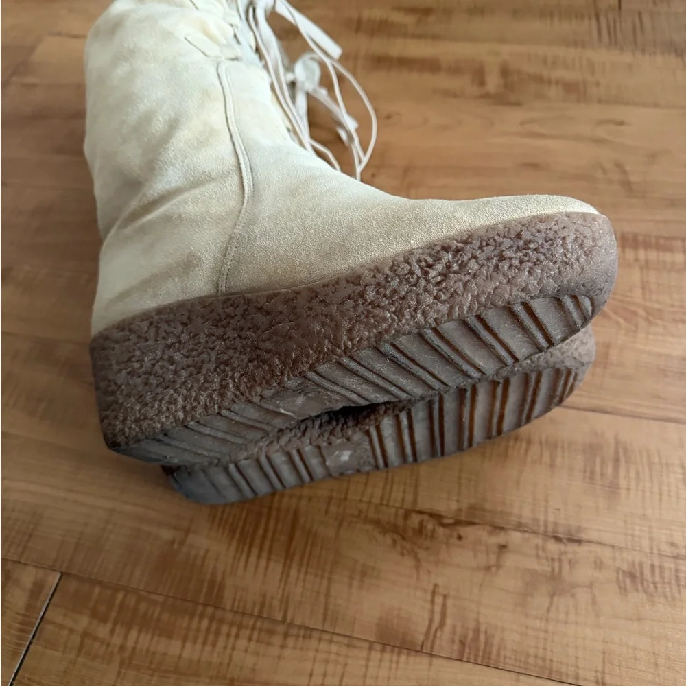 Michael Kors Genuine Suede Sherpa Lined Cozy Beige Tan Platform Wedge Boots