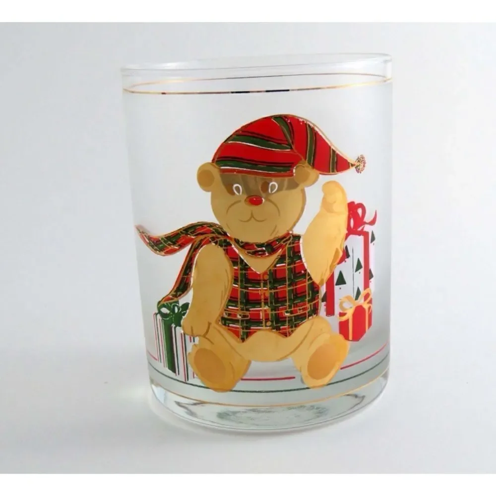 Culver 1960’s Set of 4 Yule Bear Rocks Glasses  22k Gold Christmas Teddy Bear