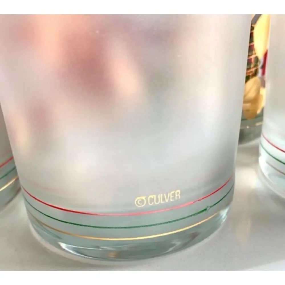 Culver 1960’s Set of 4 Yule Bear Rocks Glasses  22k Gold Christmas Teddy Bear