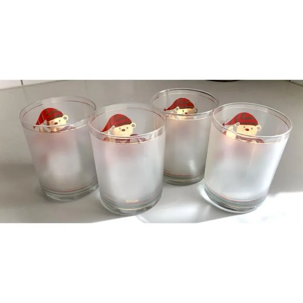 Culver 1960’s Set of 4 Yule Bear Rocks Glasses  22k Gold Christmas Teddy Bear