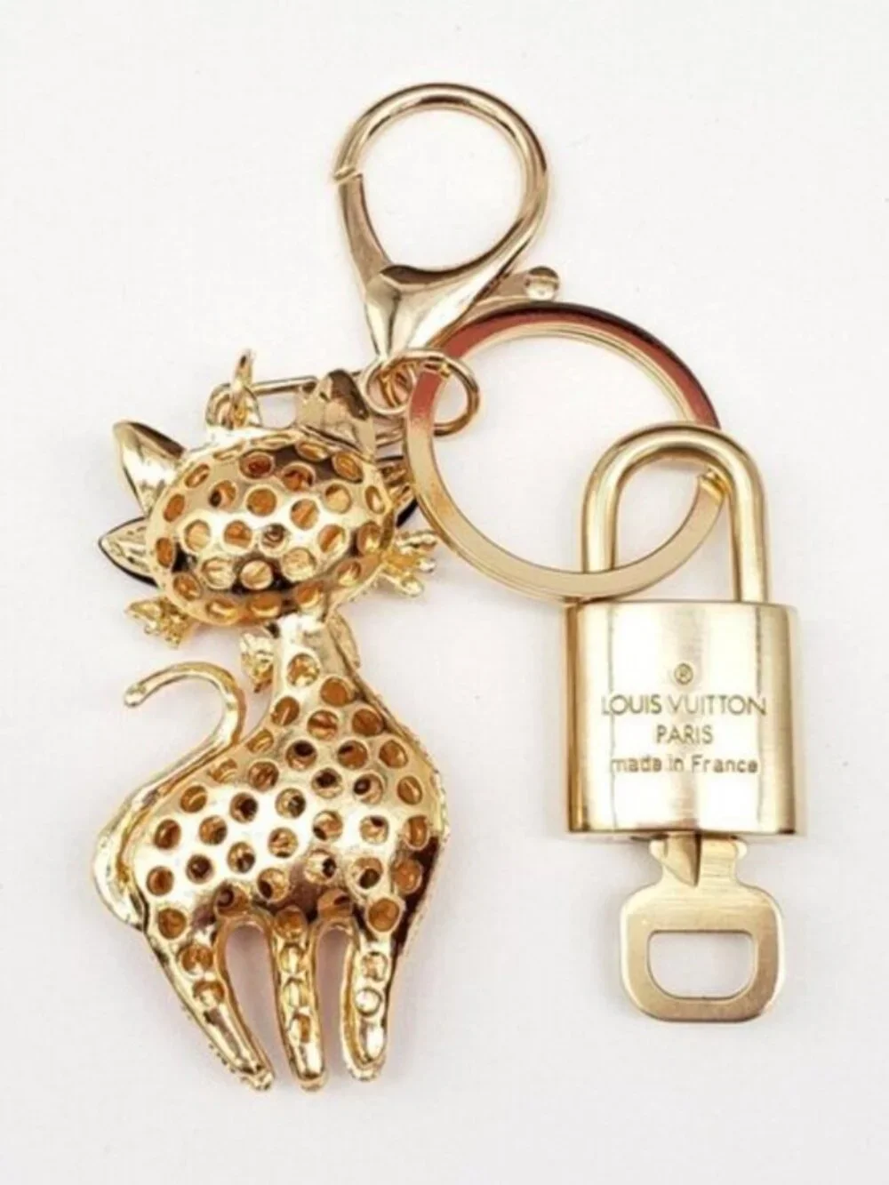 LV Authentic Gold Lock & Key 🔑 Luxury Bag Charm w/ Unbranded Keychain