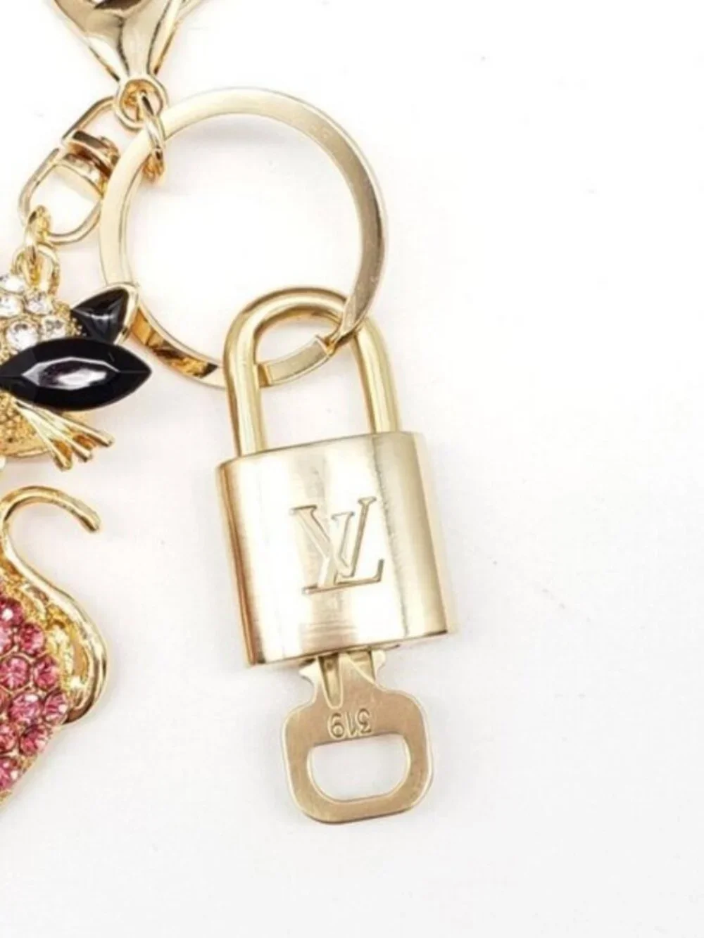 LV Authentic Gold Lock & Key 🔑 Luxury Bag Charm w/ Unbranded Keychain