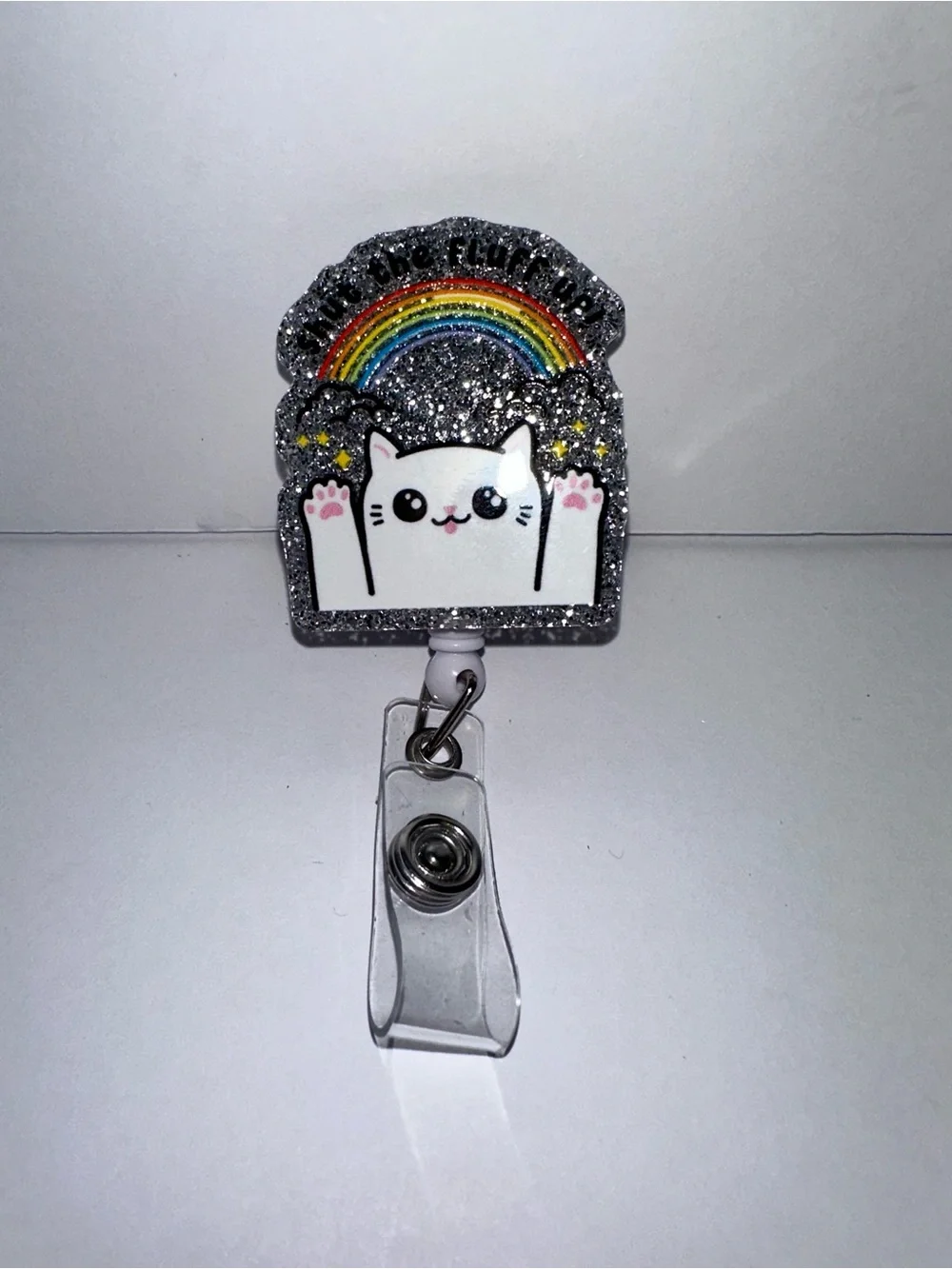 Glitter Cat Badge Reel “Shut the Fluff Up!”