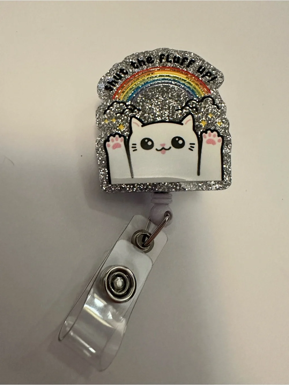 Glitter Cat Badge Reel “Shut the Fluff Up!”