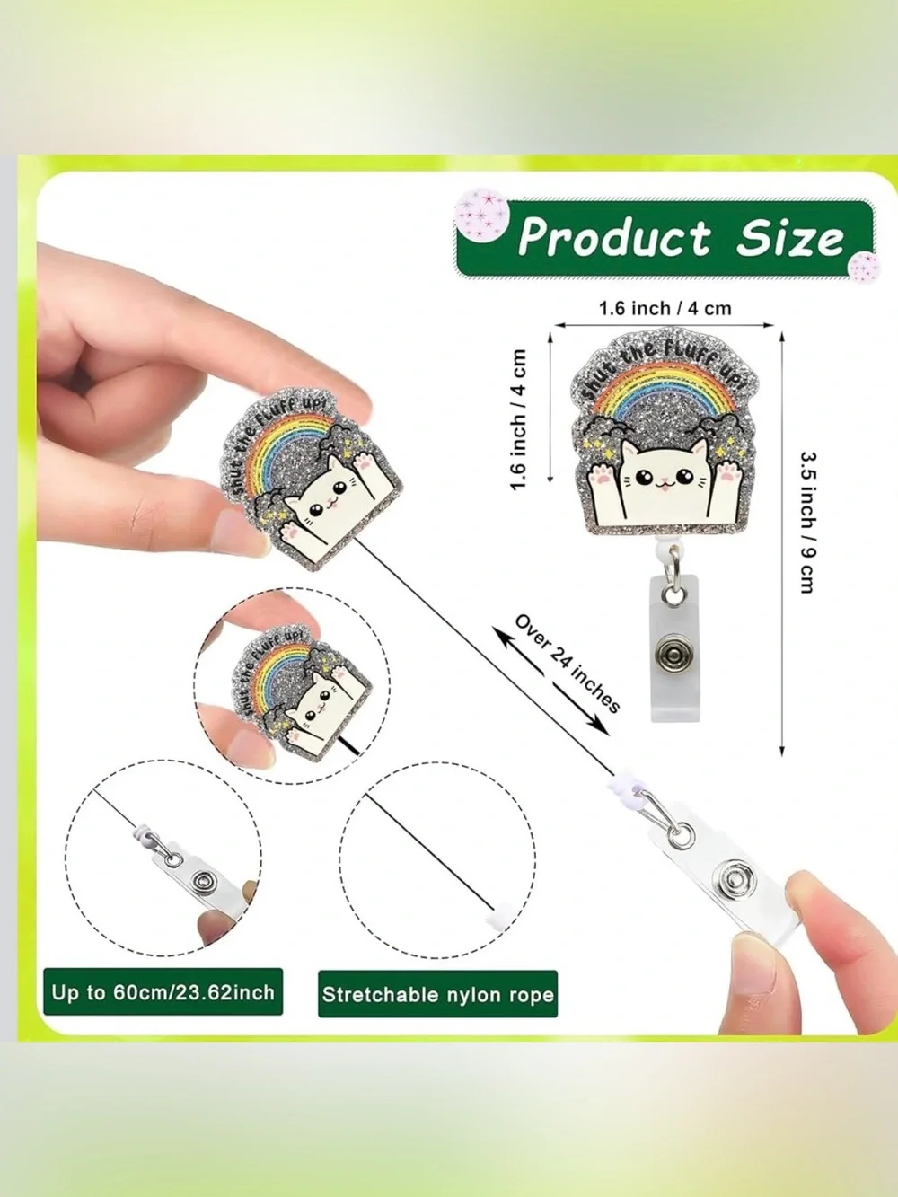 Glitter Cat Badge Reel “Shut the Fluff Up!”