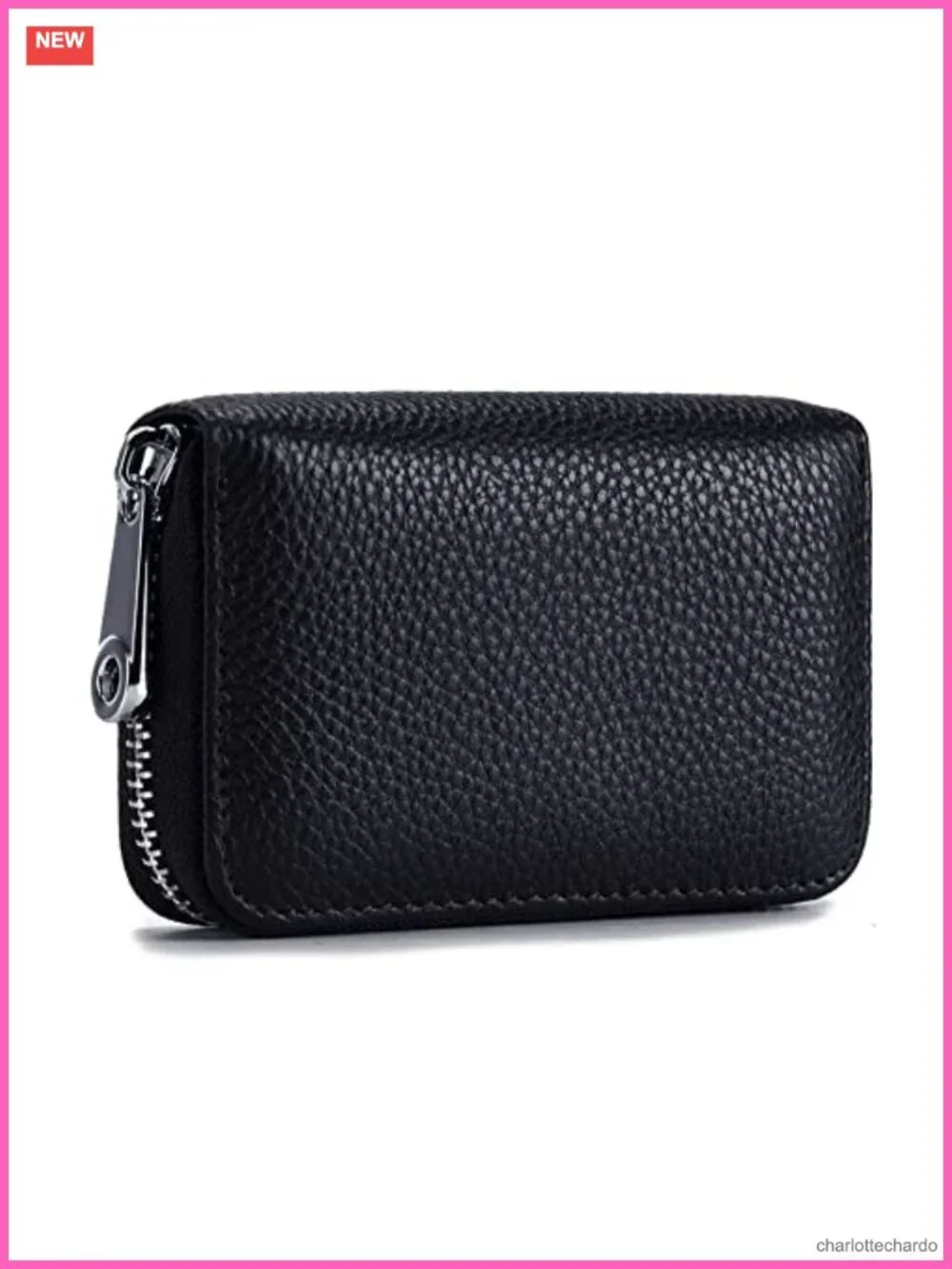 Genuine Leather RFID Blocking Credit Card Wallet with Zipper, 14 Slots