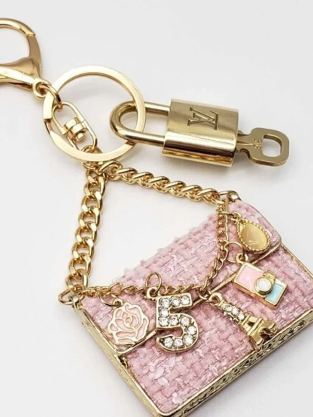 Authentic Louis Vuitton Gold Padlock 🔒 Key Set w/ Unbranded Tweed Bag Charm