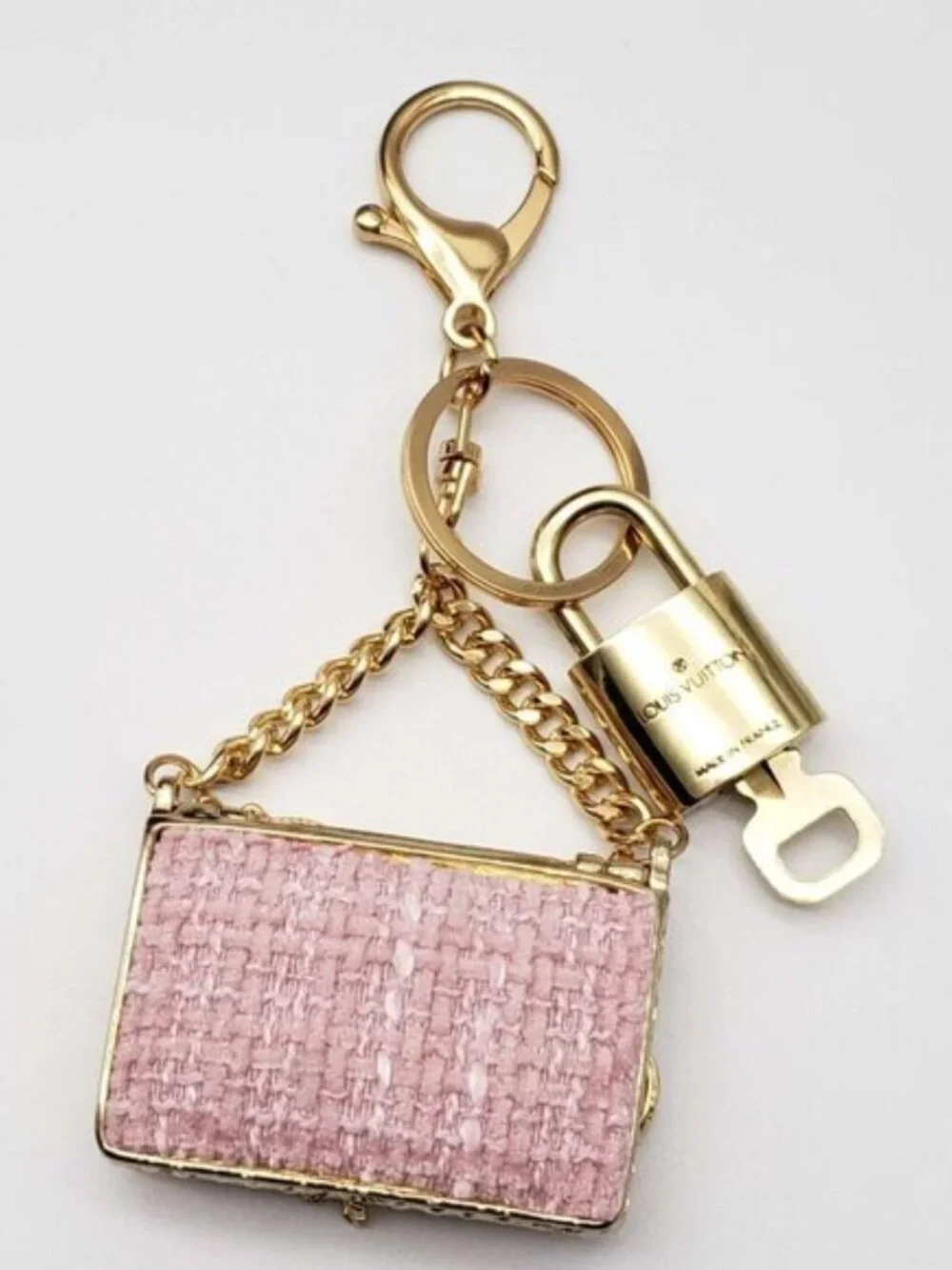 Authentic Louis Vuitton Gold Padlock 🔒 Key Set w/ Unbranded Tweed Bag Charm