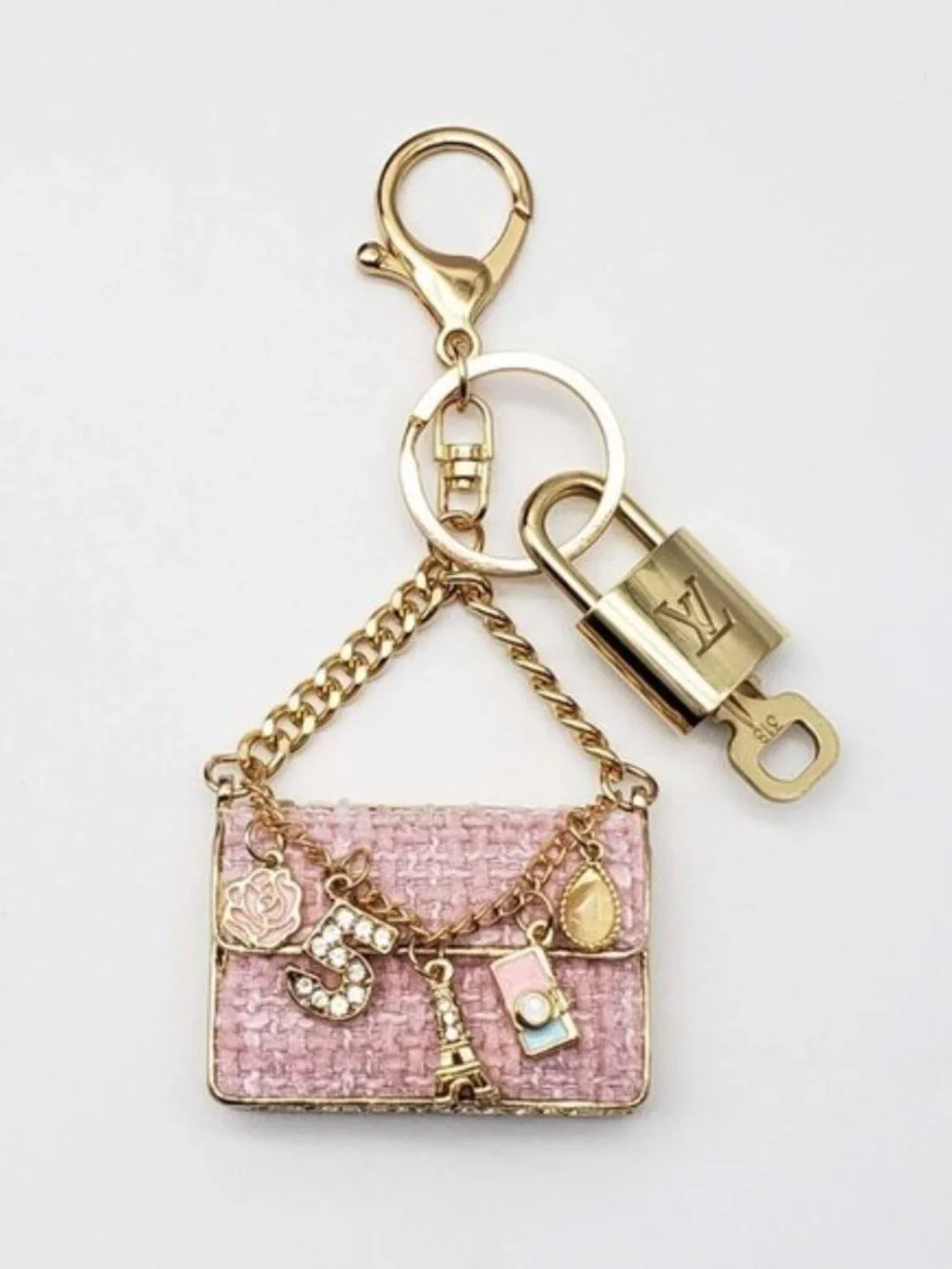 Authentic Louis Vuitton Gold Padlock 🔒 Key Set w/ Unbranded Tweed Bag Charm