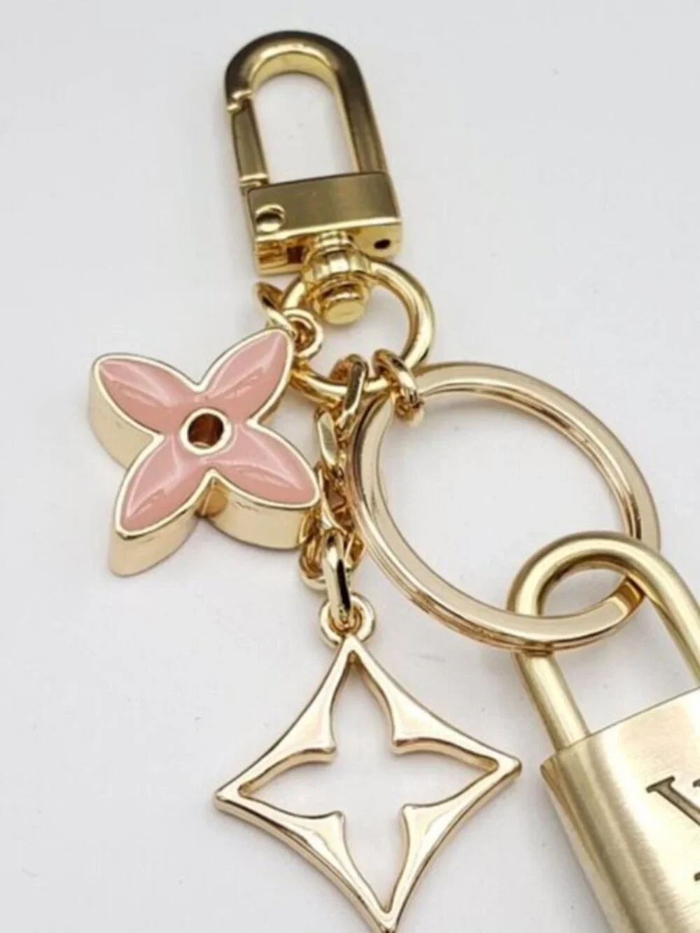 Authentic Louis Vuitton Gold Lock & Key ✨ Unbranded Flower Bag Charm Keychain