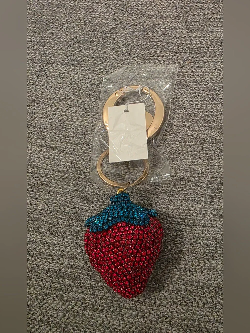 Sparkling Strawberry Keychain Purse Charm with Carabiner