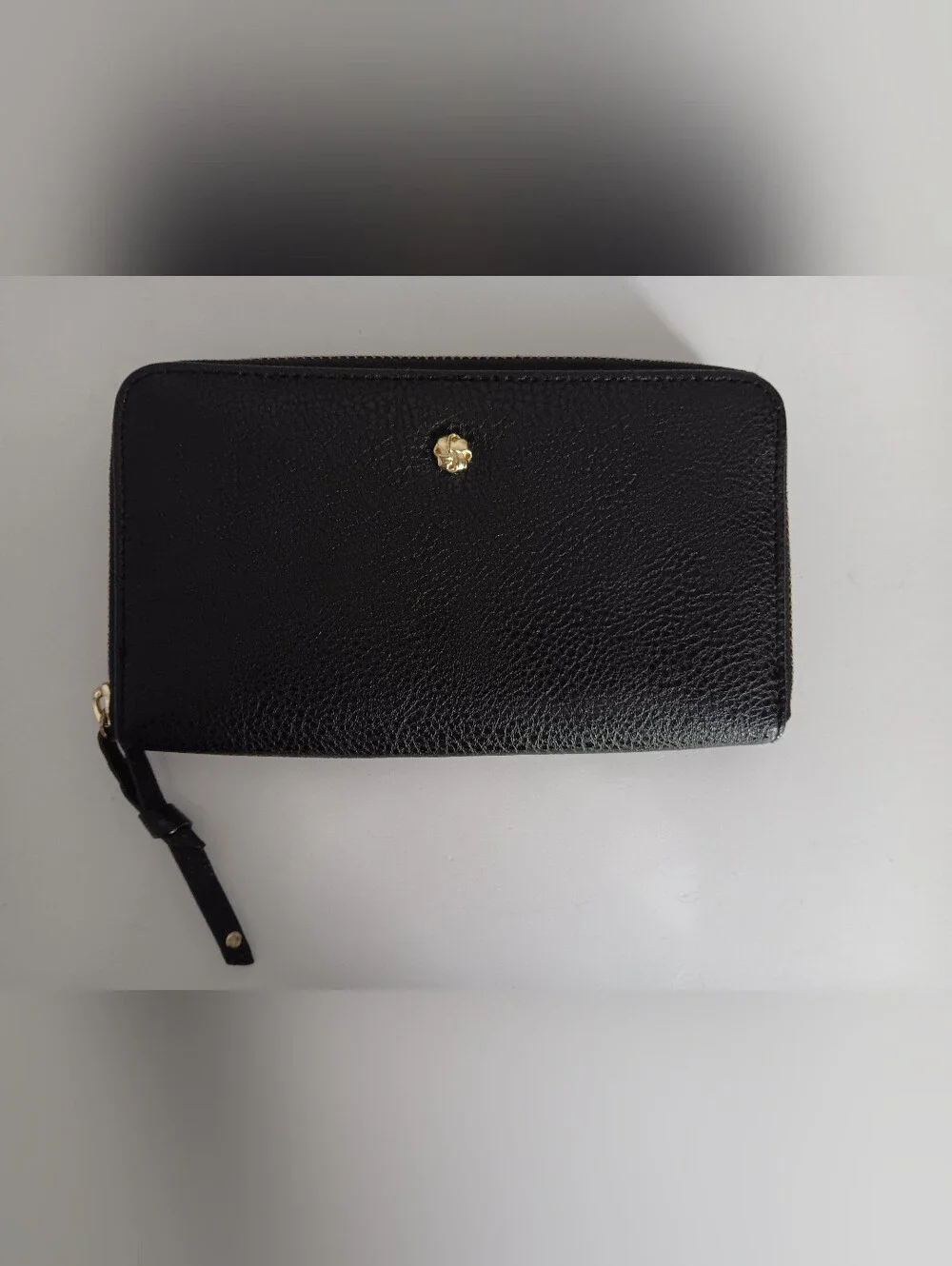 Black Pebbled Faux Leather Zip Around Wallet