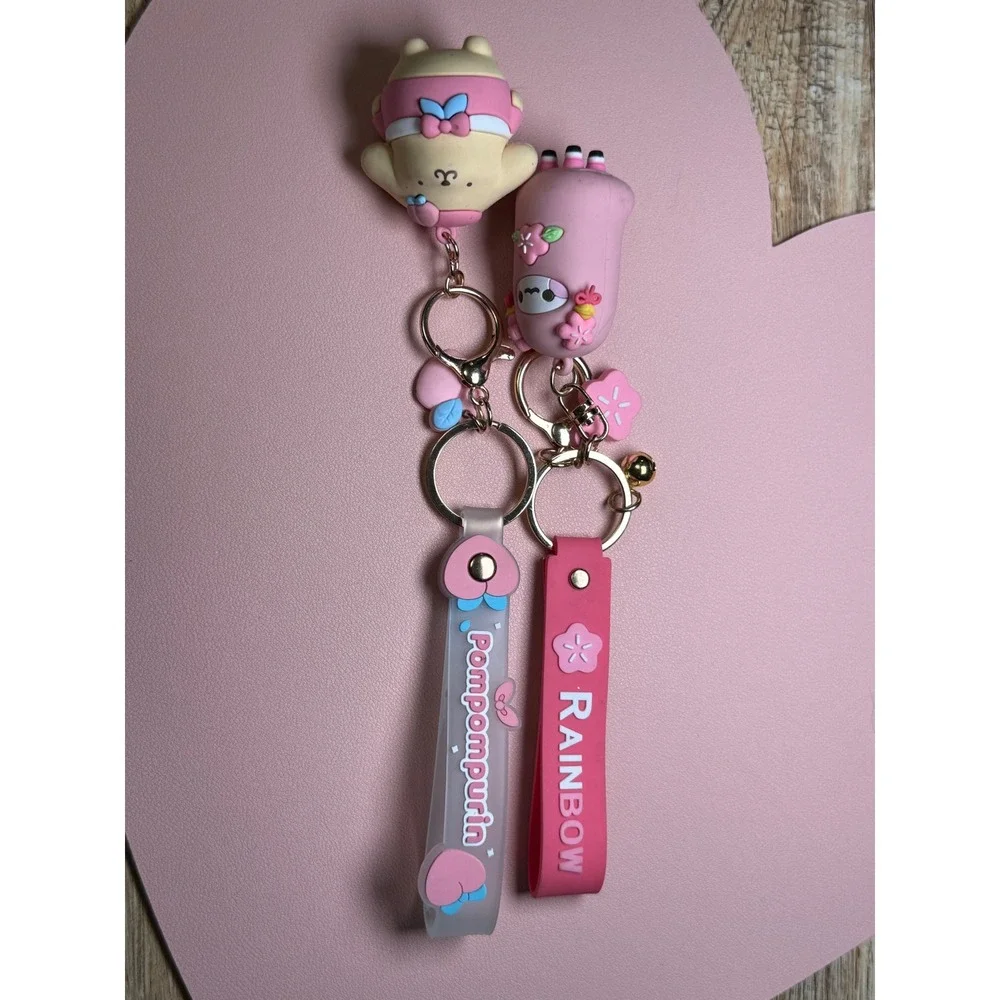 Sanrio Pompompurin Rainbow Keychain Set Unisex Pink Yellow Kawaii Peach Kid Core