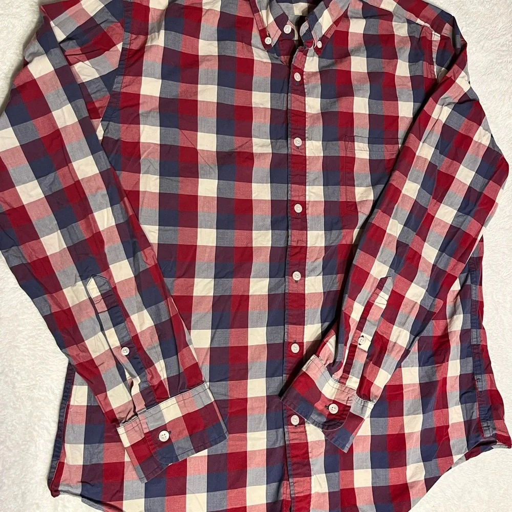 J. Crew Red, Blue & White Plaid Button-Down Shirt