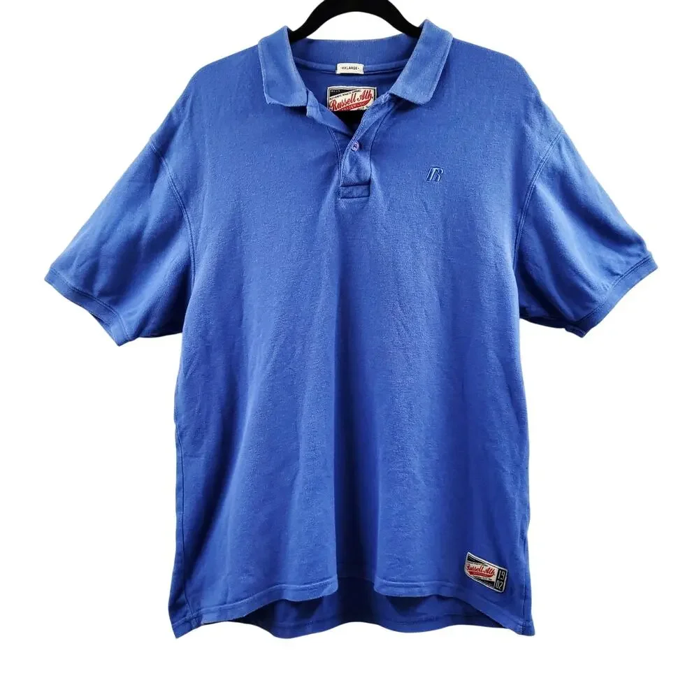 Vintage Russell Athletic Blue Collared Polo Shirt Men's Size XXLarge 100% Cotton