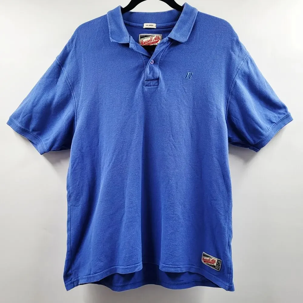 Vintage Russell Athletic Blue Collared Polo Shirt Men's Size XXLarge 100% Cotton