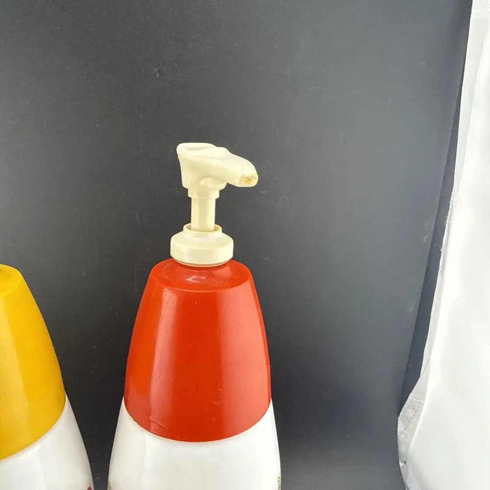 Vintage Gemco Corning Ware Spice of Life Ketchup Sauce Dispenser Pump Bottle Set