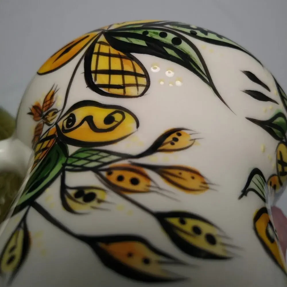 Studio Pottery Creamer Pitcher 1980 Vintage Pour Serveware Yellow Botanical 4