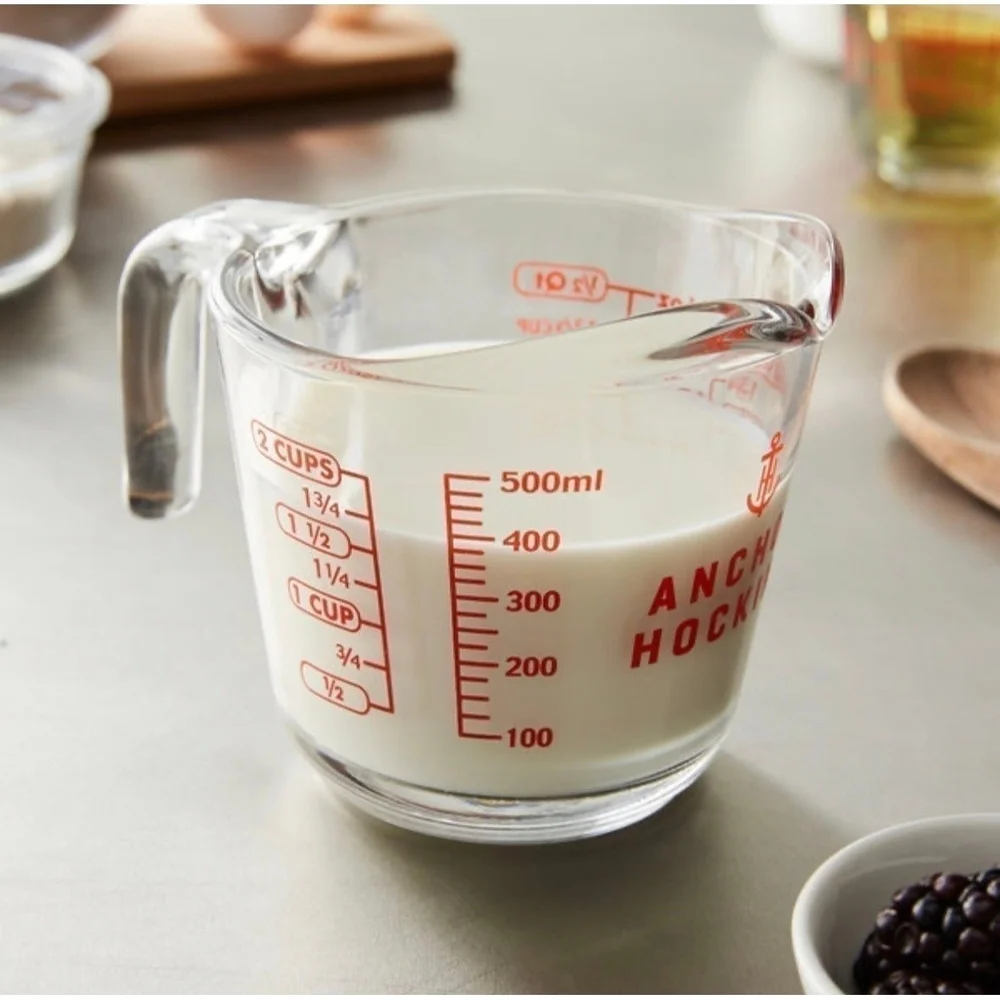 Anchor Hocking 2 Cup Glass Measuring Cup Vintage Red Lettering 6.5