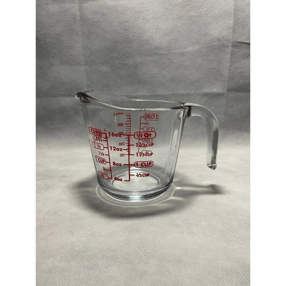 Anchor Hocking 2 Cup Glass Measuring Cup Vintage Red Lettering 6.5