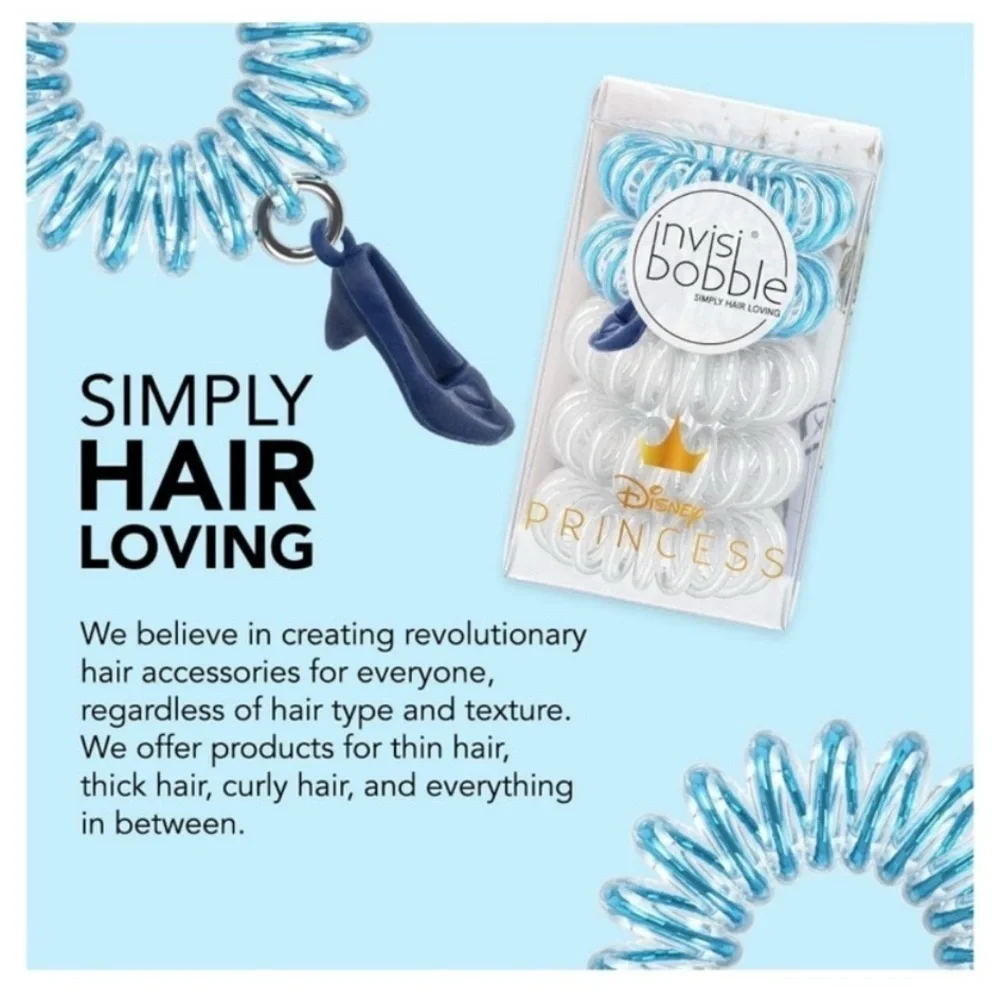 3/$20 ✨NWT Invisibobble Disney Princess Cinderella Traceless Hair Ties x5