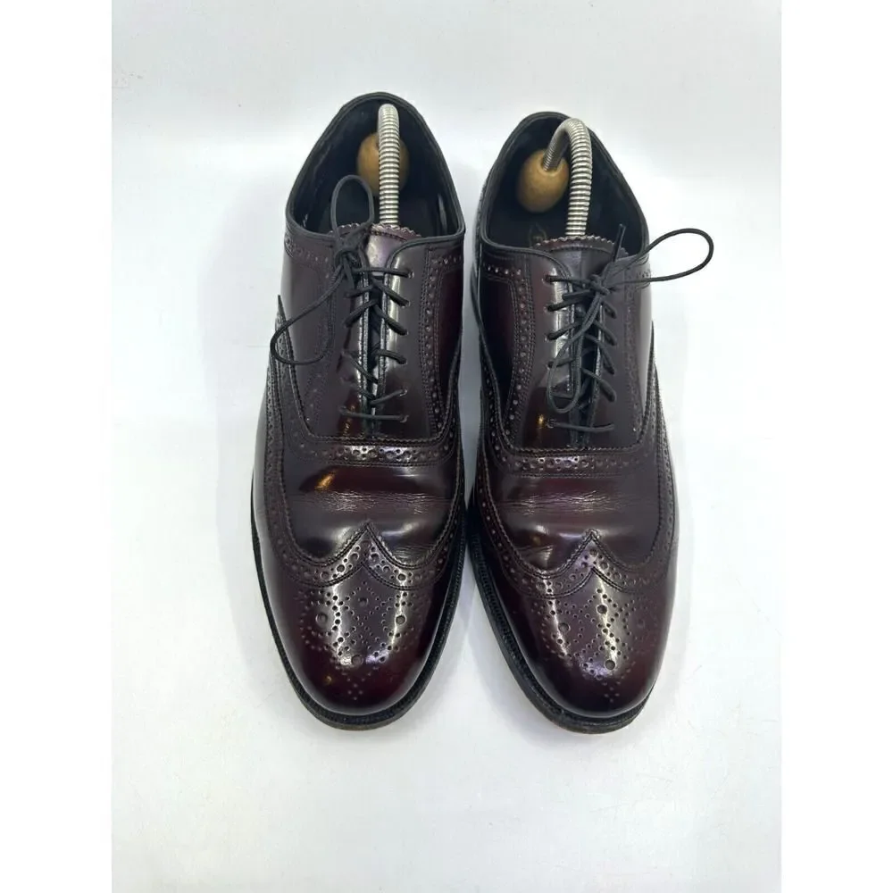 Florsheim Wingtip Oxford Mens 10 D Burgundy‎ Good Leather Brogue Made in USA