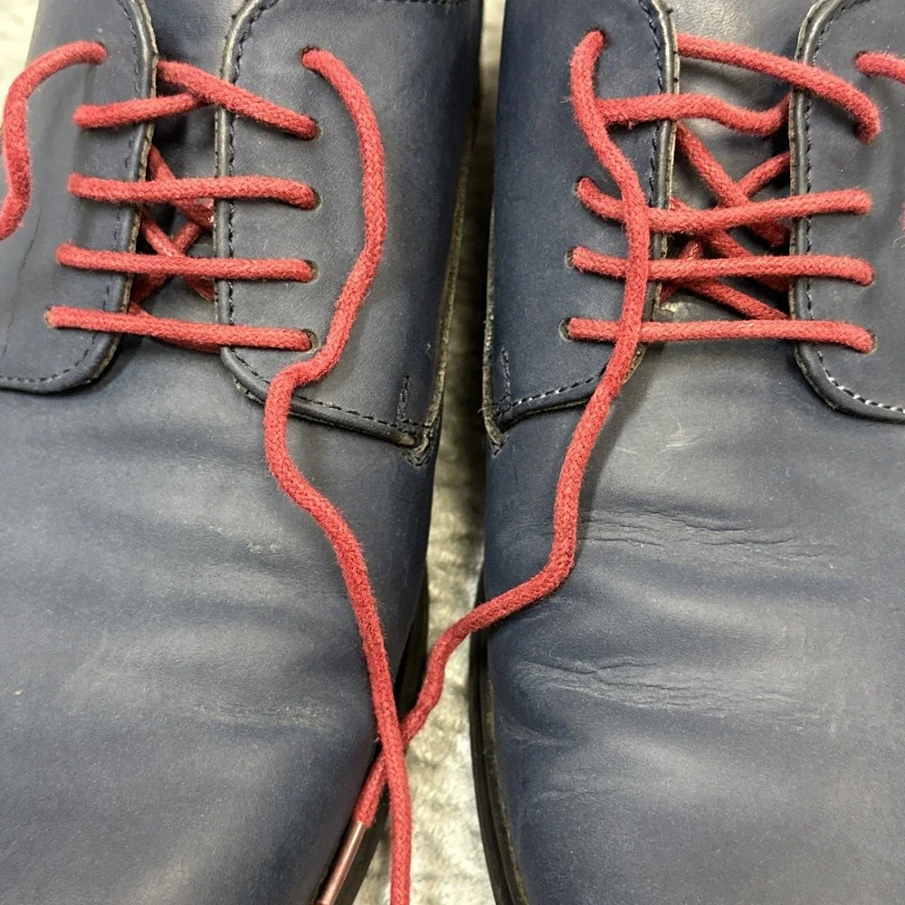 Penguin Bryan by Munsingwear Shoes Men's 8 Blue Leather Oxford Red Laces Dress‎