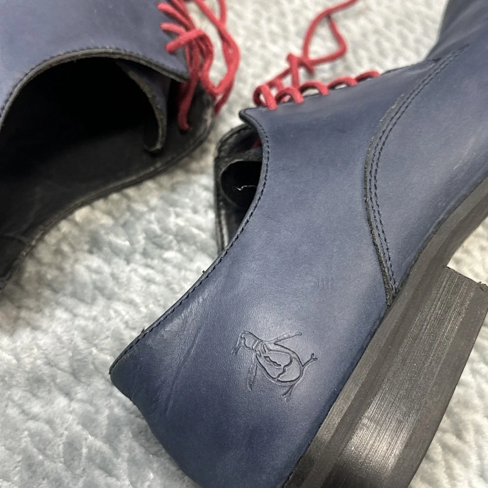 Penguin Bryan by Munsingwear Shoes Men's 8 Blue Leather Oxford Red Laces Dress‎