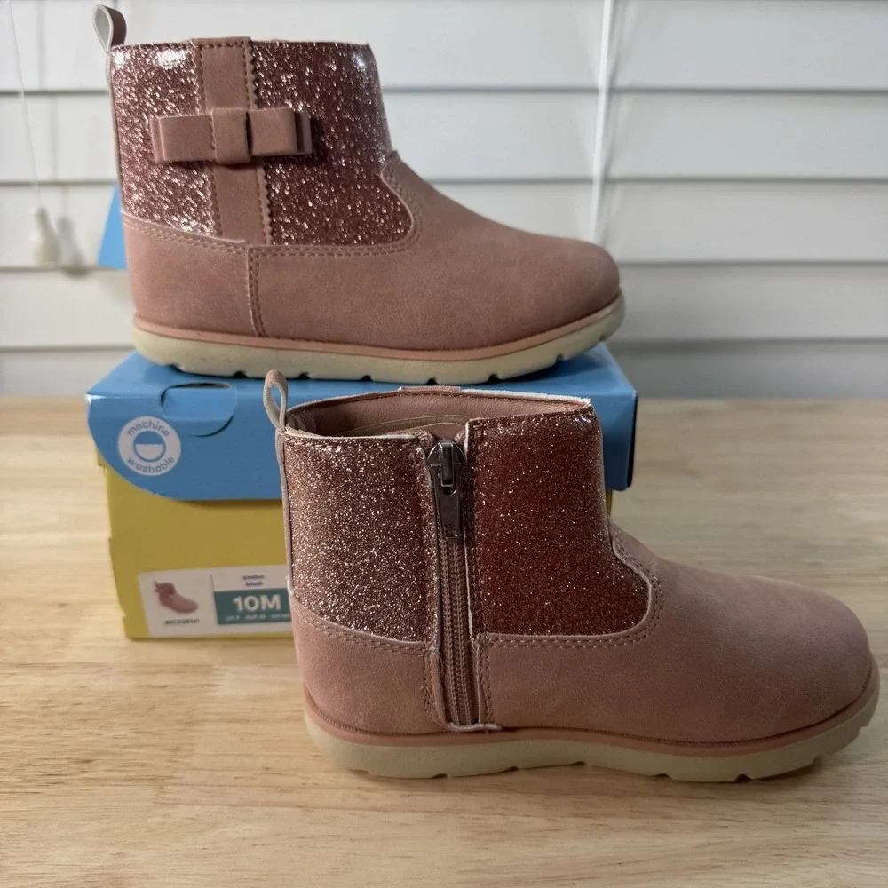 Munchkin Stride Rite Little Girl's Size 10M Avalon Pink Glitter Side-Zip Boots‎