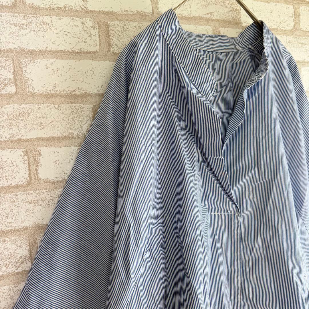 GU Oversized Stripe Skipper Shirt, 3/4 Sleeve, Light Blue, M