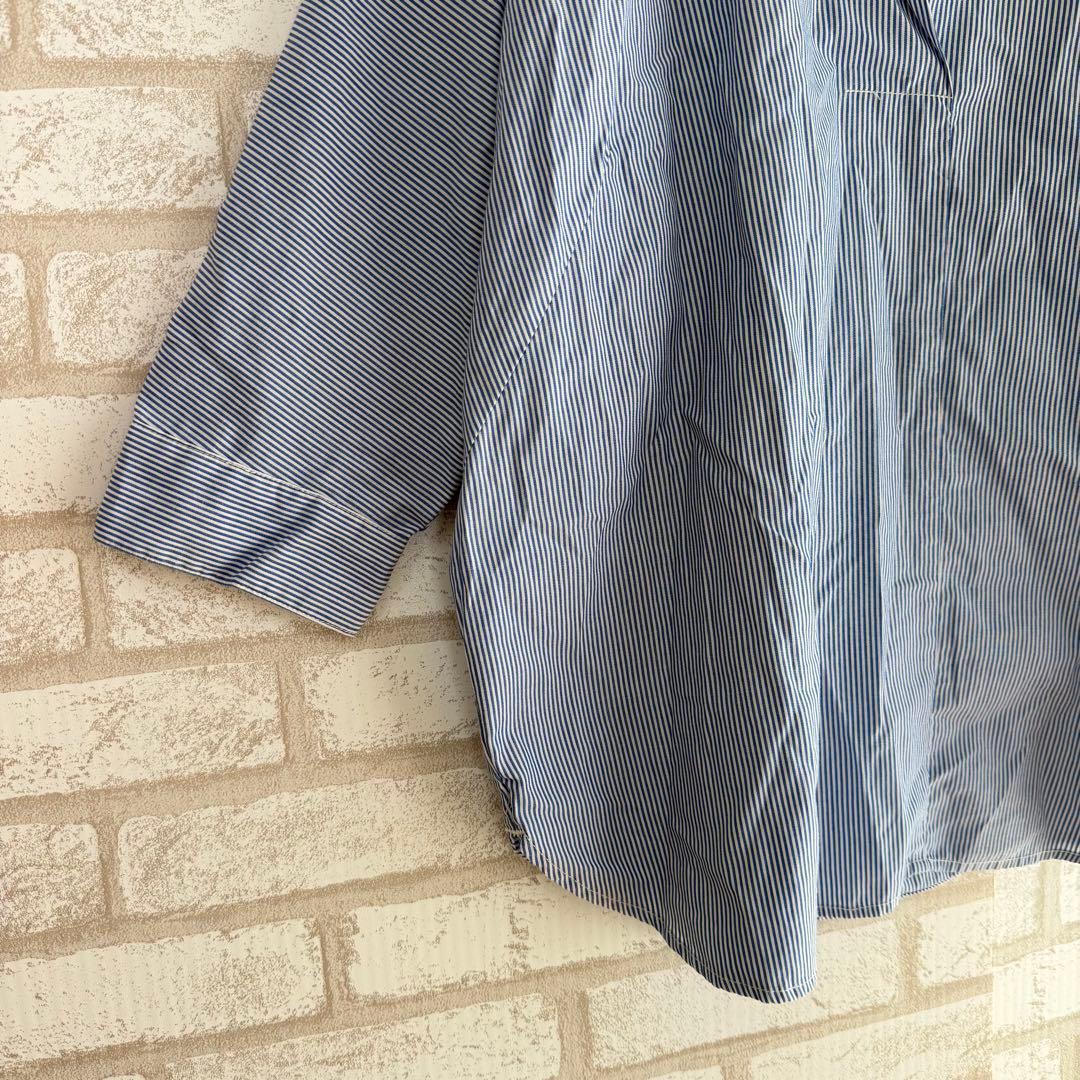 GU Oversized Stripe Skipper Shirt, 3/4 Sleeve, Light Blue, M